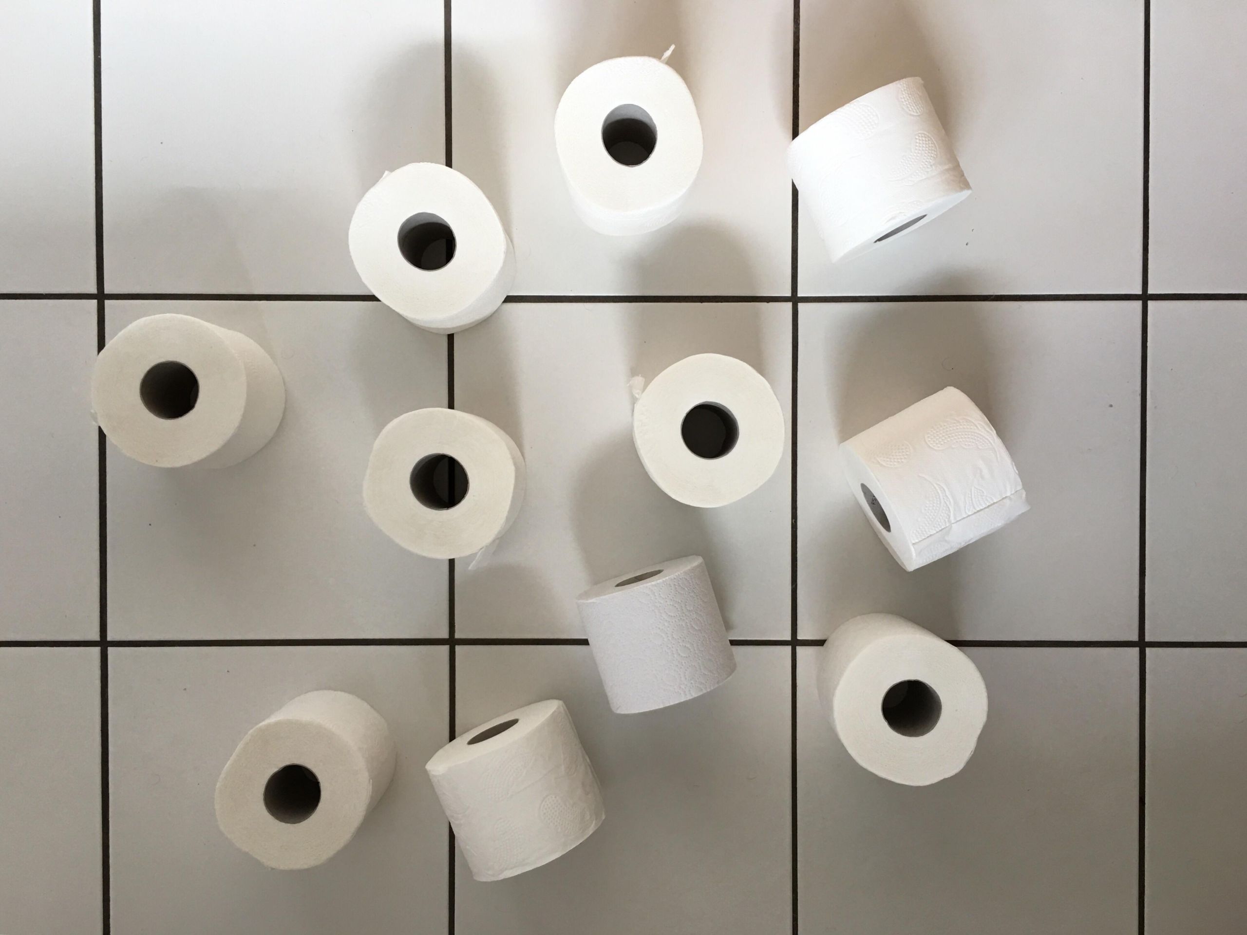 directly-shot-toilet-paper-rolls-tiled-floor image